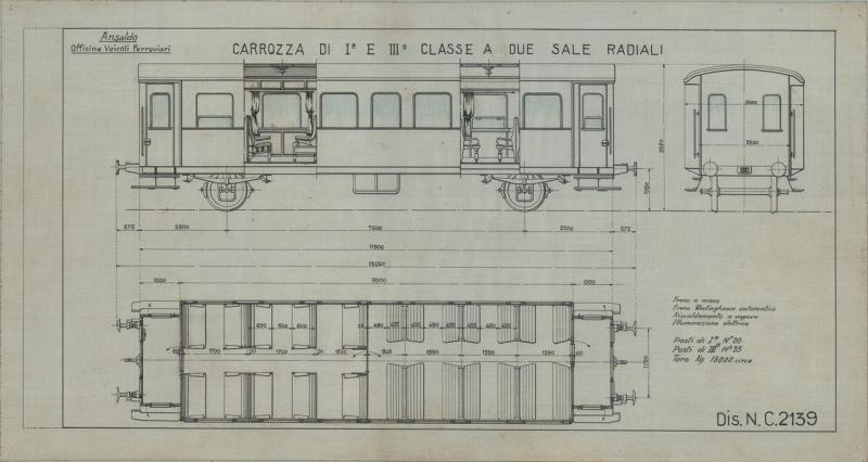 Carrozza di prima e terza classe a due sale radiali