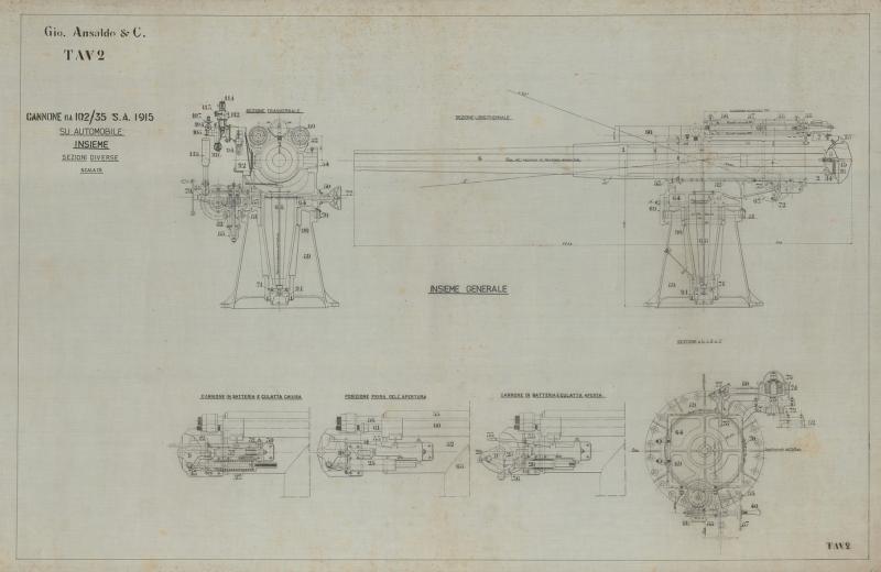 Cannone da 102/35 su automobile - Sezioni diverse