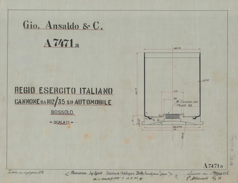Cannone da 102/35 su automobile - Bossolo