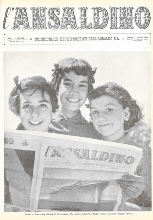 p. 1 (copertina) - sorrisi di bimbe alla Colonia di Montemaggio. Da sinistra Evangelina Scotto, Roberta Cavallini, Fiorella D'Urso