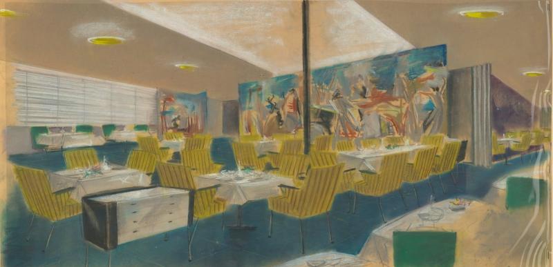 Ausonia (t/n) - Prospettiva di studio della sala da pranzo di prima classe