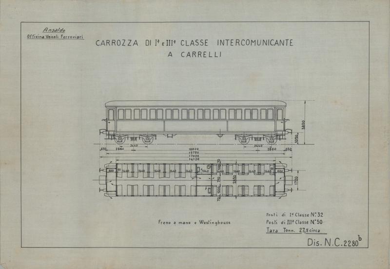 Carrozza di I e III classe intercomunicante a carrelli