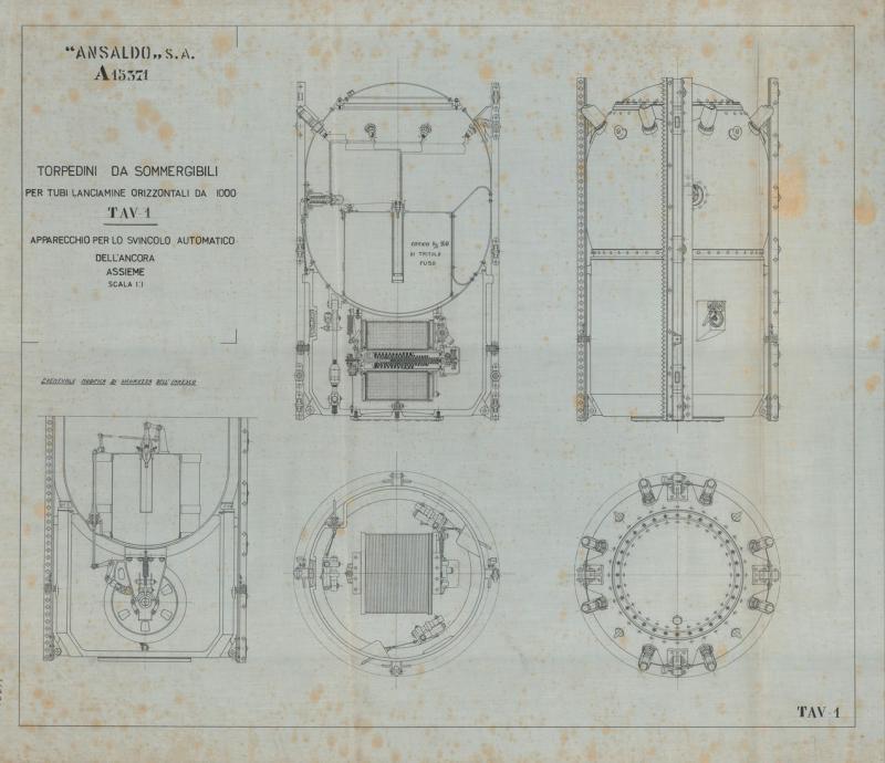 Torpedini per sommergibili - apparecchio per lo svincolo automatico dell&#039;ancora