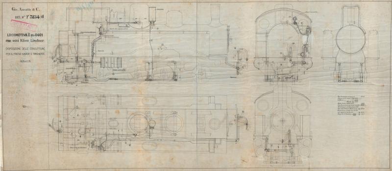 Locomotiva R.95 - 401 con assi Klien Lindner - Disposizione delle condutture per il freno Hardy e timoneria