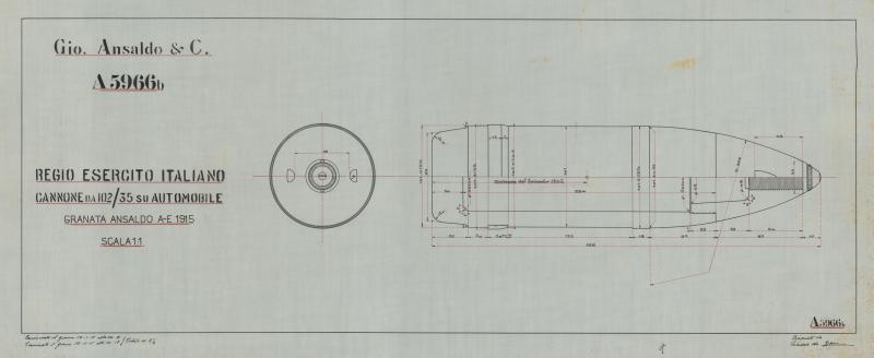Cannone da 102/35 su automobile - Granata Ansaldo A-E 1915
