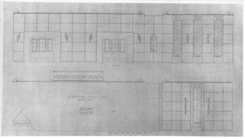 Ericsson - Disegno tecnico con la decorazione dei muri dell'acensore di prima classe