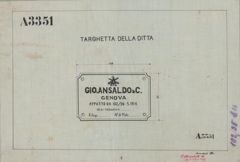 Costruzione 102/35 S.1914 - Targhetta della ditta