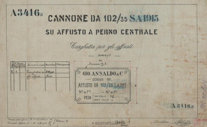 Costruzione 102/35 - Targhetta per gli affusti