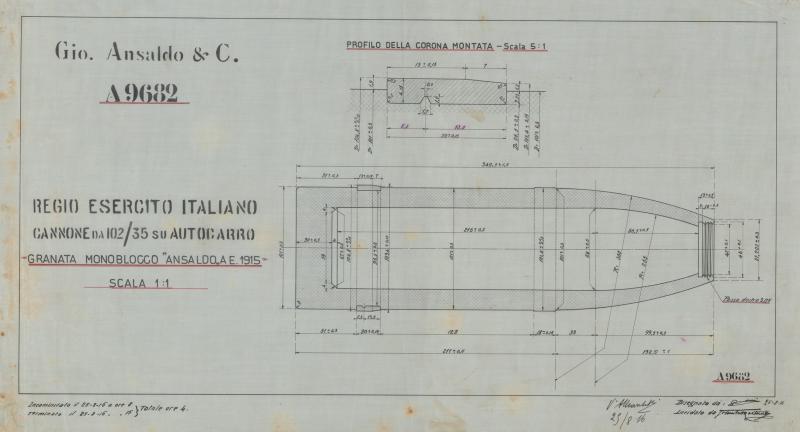 Cannone da 102/35 su automobile - Granata monoblocco