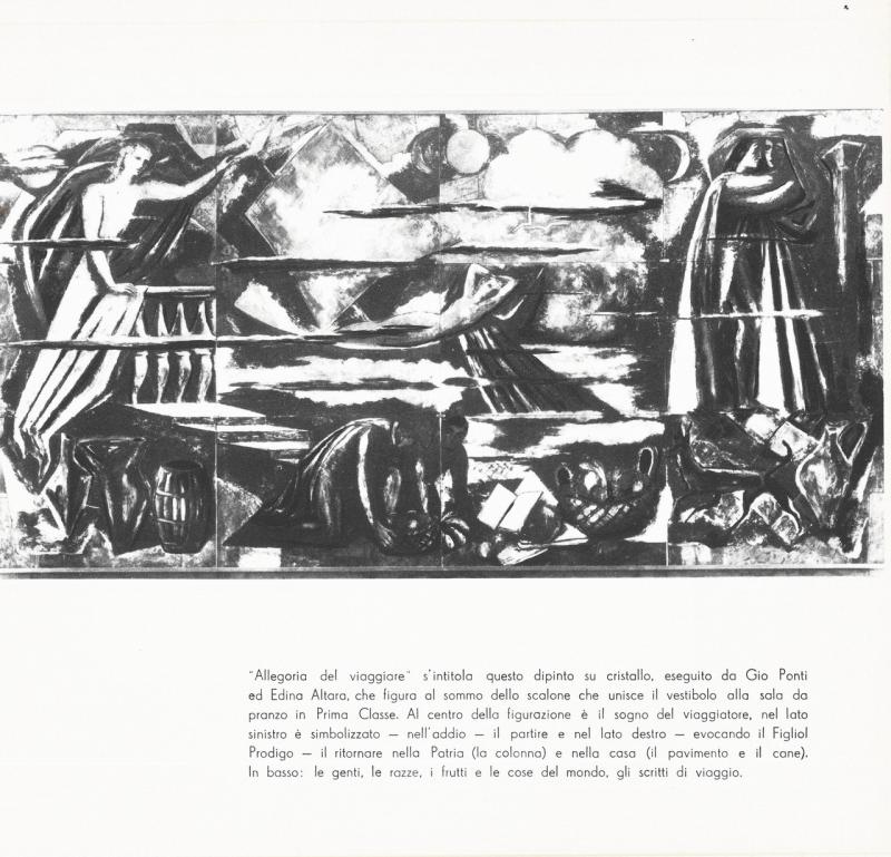 Allegoria del viaggiare - dipinto su cristallo di Gio Ponti ed Edina Altara