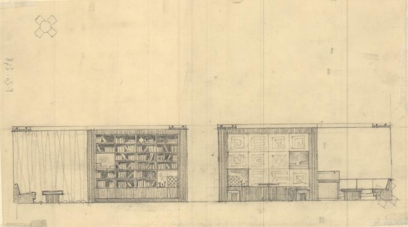 Bozzetto della libreria e sala da gioco - Forse appartenente a Stella Polaris