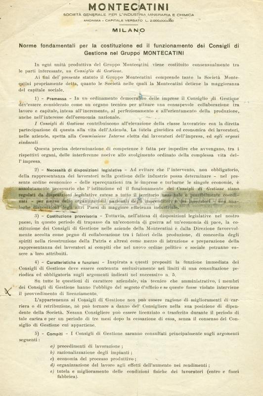 Costituzione e funzionamento dei Consigli di Gestione in Montecatini