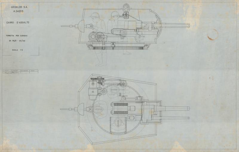 Cannone da 76/21 e 37/44 su carro d'assalto - Torretta