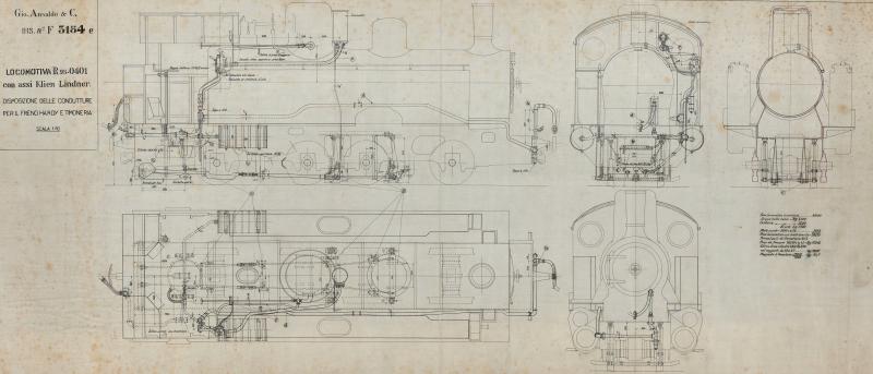 Locomotiva R.95 - 401 con assi Klien Lindner - Disposizione delle condutture per il freno Hardy e timoneria