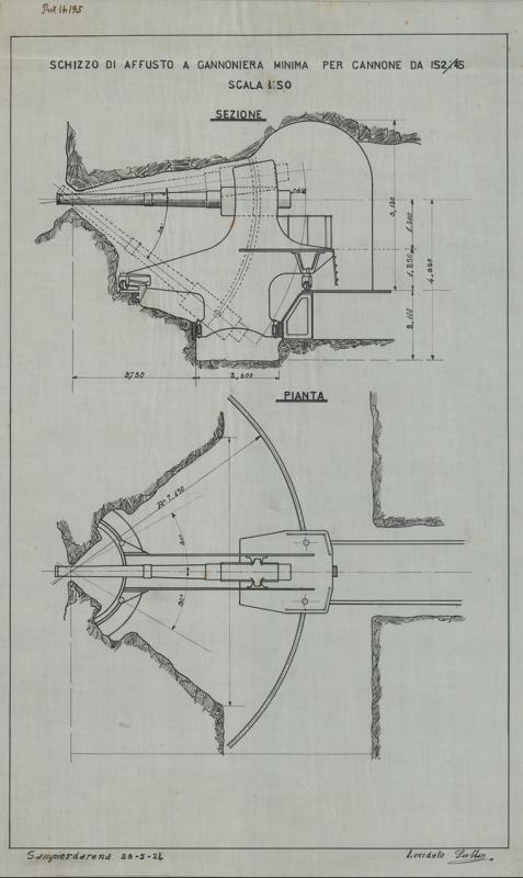 Cannone da 152/45 - schizzo di affusto