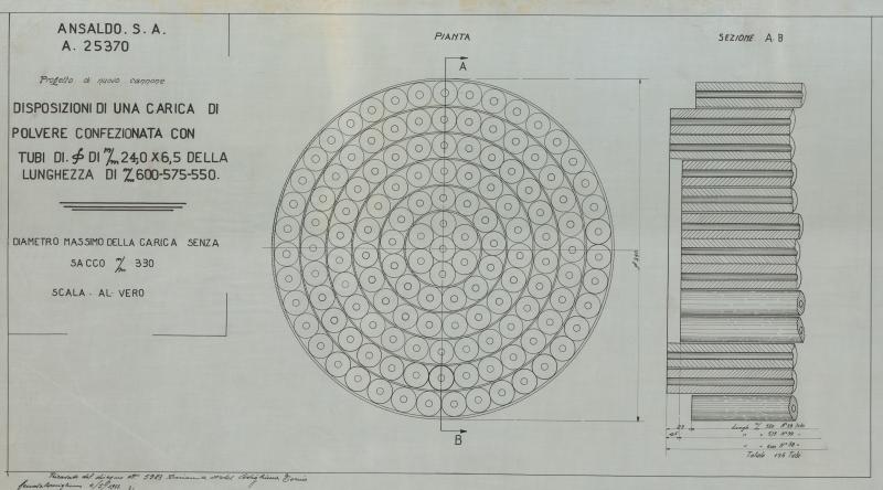 Disposizione di una carica  di polvere confezionata con tubi