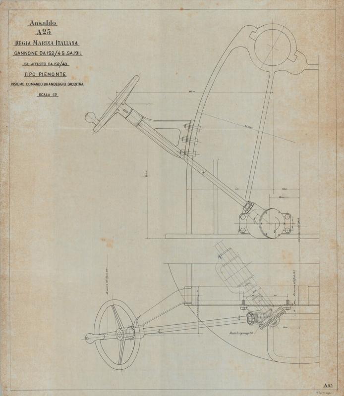 Cannone da 152/45 - sistema di brandeggio da destra
