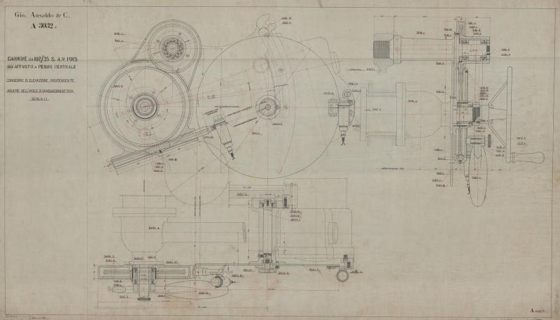 Cannone da 102/35 - congegno di elevazione
