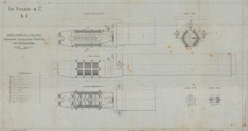 Costruzione da 76/45 S. 1911  - paravampa e silenziatore Martini per mitragliatrice