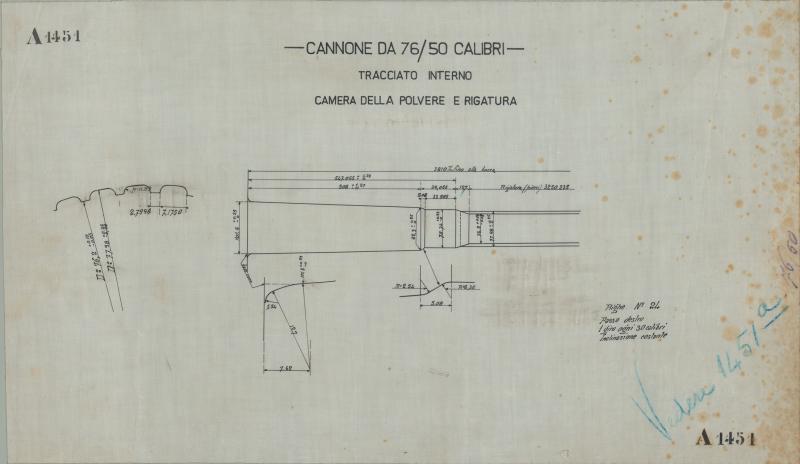 Cannone da 76/50 - Camera della polvere e rigatura