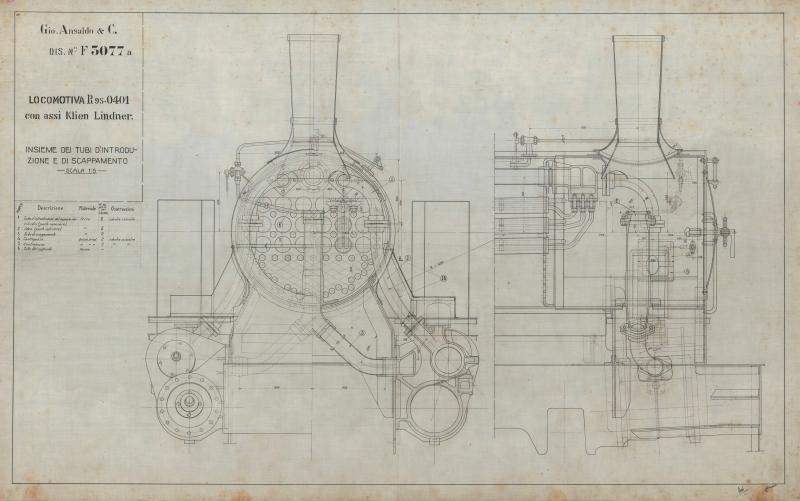 Locomotiva R.95 - 401 con assi Klien Lindner - insieme dei tubi d&#039;introduzione e di scappamento