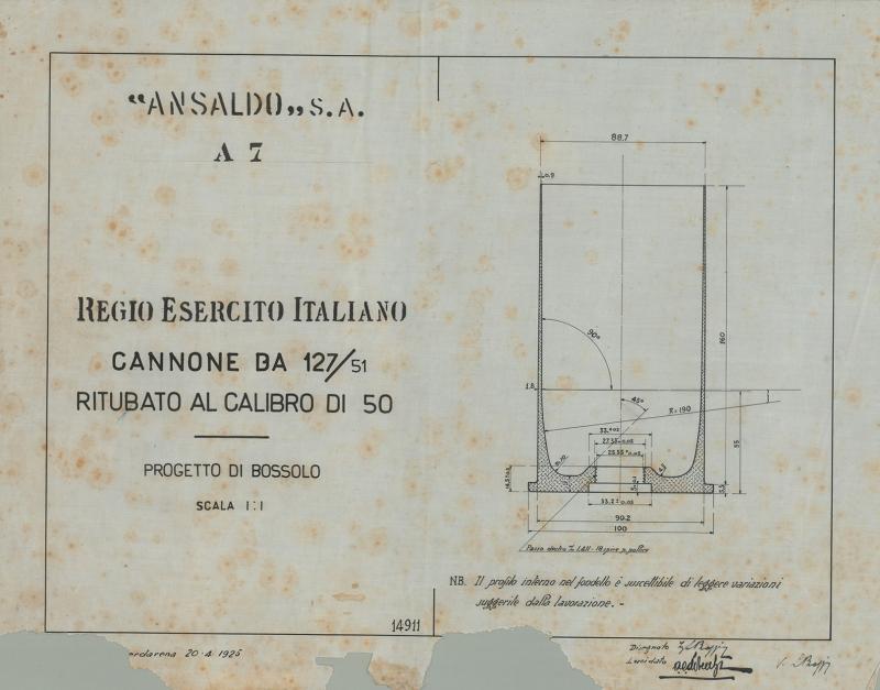 Cannone da 127/51 - Progetto di bossolo