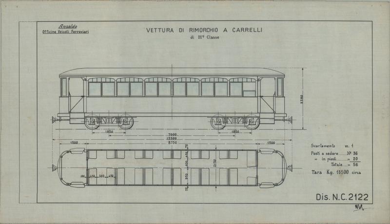 Vettura di rimorchio a carrelli di terza classe