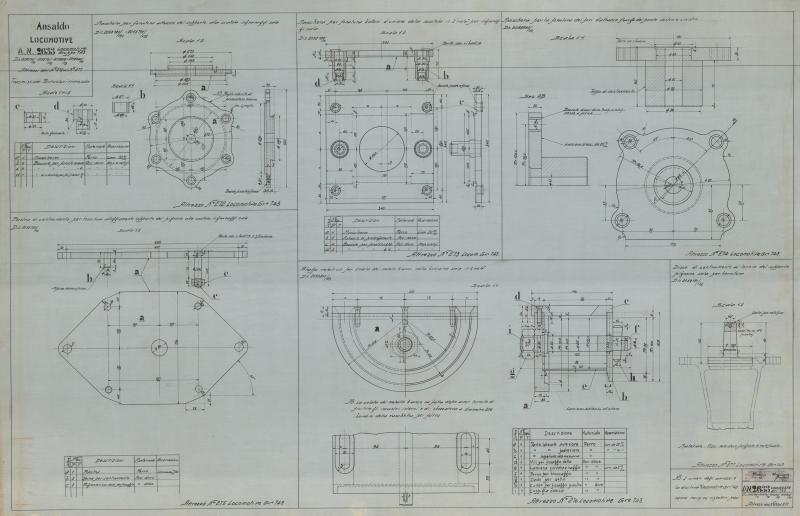 Attrezzi per Locomotive gruppo 743 -  trasmissione, particolari rinvio sala