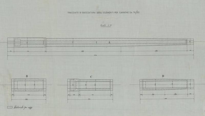 Cannone da 76/50 - tracciato di sbozzatura degli elementi