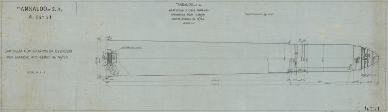Cannone da 76/50 - Cartuccia con granata