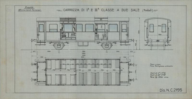 Carrozza di prima e terza classe a due sale radiali