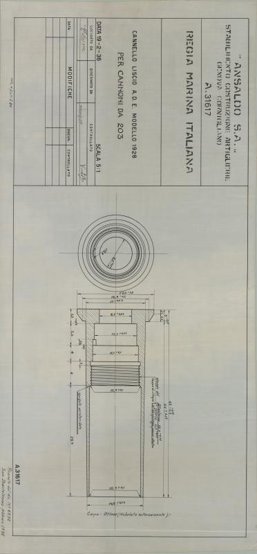 Cannello liscio modello 1928 per cannoni da 203