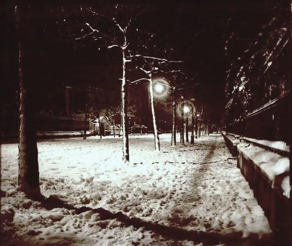 Via Casaregis (sotto gli alberi). Nevicata (taglio)