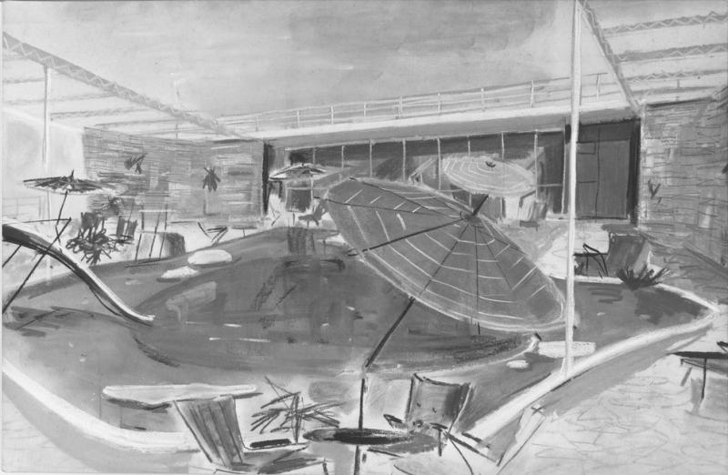 Federico Costa - Prospettiva di studio del ponte lido e piscina