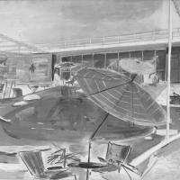 Federico Costa - Prospettiva di studio del ponte lido e piscina